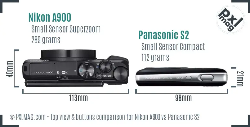 Nikon A900 vs Panasonic S2 top view buttons comparison