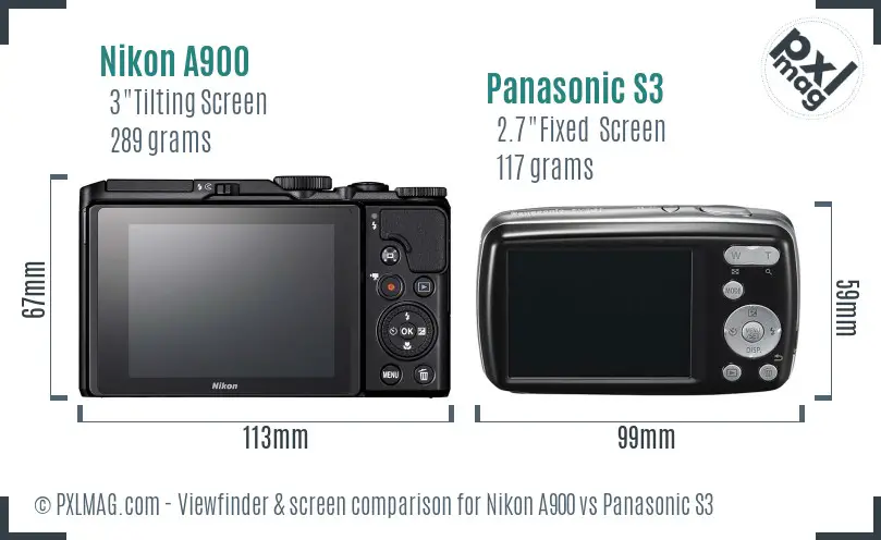 Nikon A900 vs Panasonic S3 Screen and Viewfinder comparison