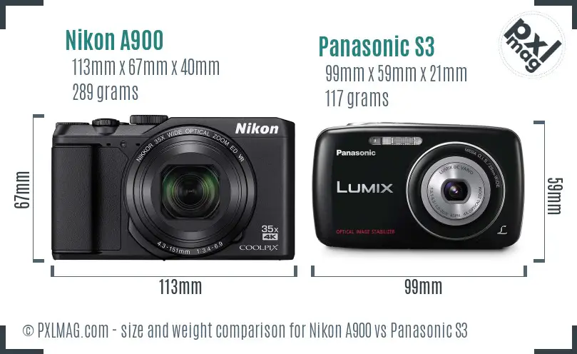 Nikon A900 vs Panasonic S3 size comparison