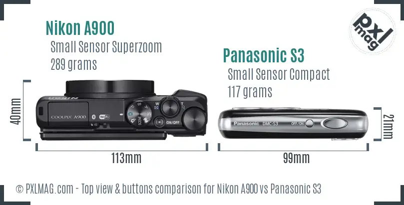 Nikon A900 vs Panasonic S3 top view buttons comparison