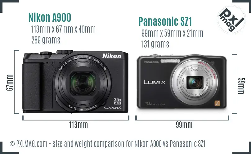 Nikon A900 vs Panasonic SZ1 size comparison