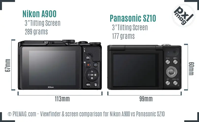 Nikon A900 vs Panasonic SZ10 Screen and Viewfinder comparison