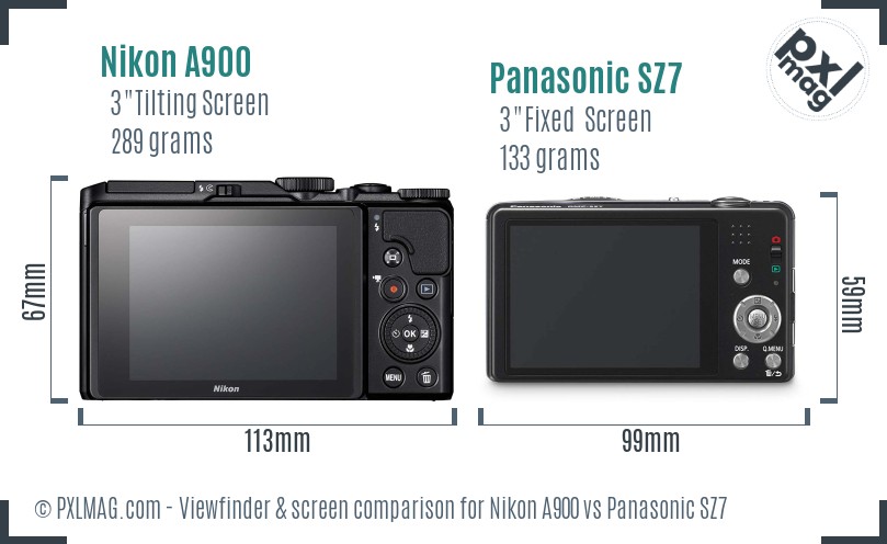 Nikon A900 vs Panasonic SZ7 Screen and Viewfinder comparison