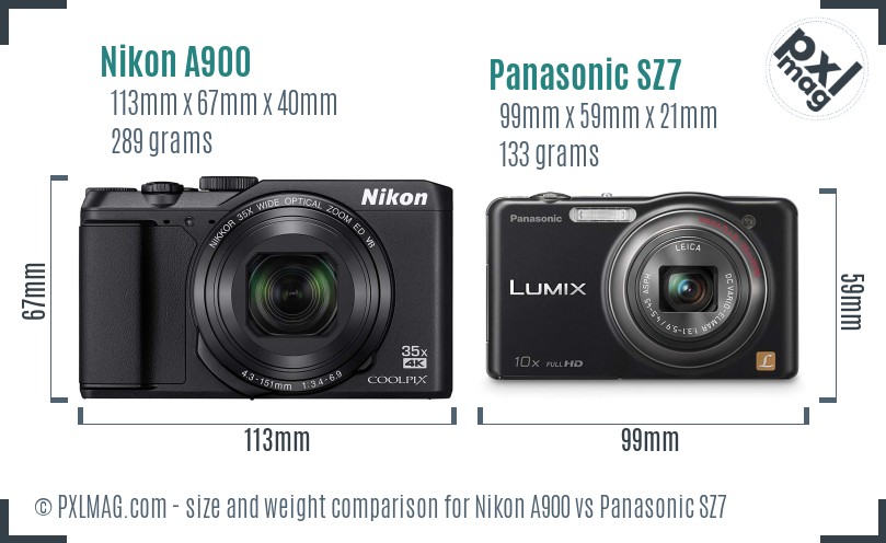 Nikon A900 vs Panasonic SZ7 size comparison Nikon A900 vs Panasonic SZ7 size comparison