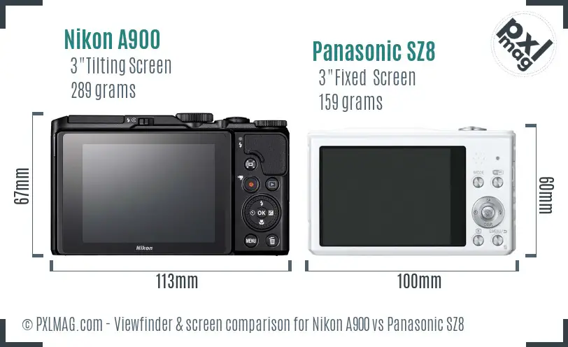 Nikon A900 vs Panasonic SZ8 Screen and Viewfinder comparison