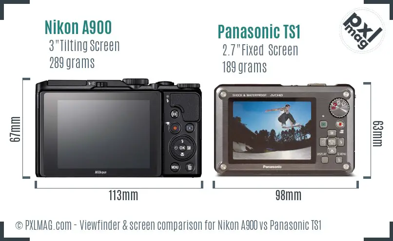 Nikon A900 vs Panasonic TS1 Screen and Viewfinder comparison