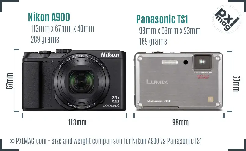 Nikon A900 vs Panasonic TS1 size comparison