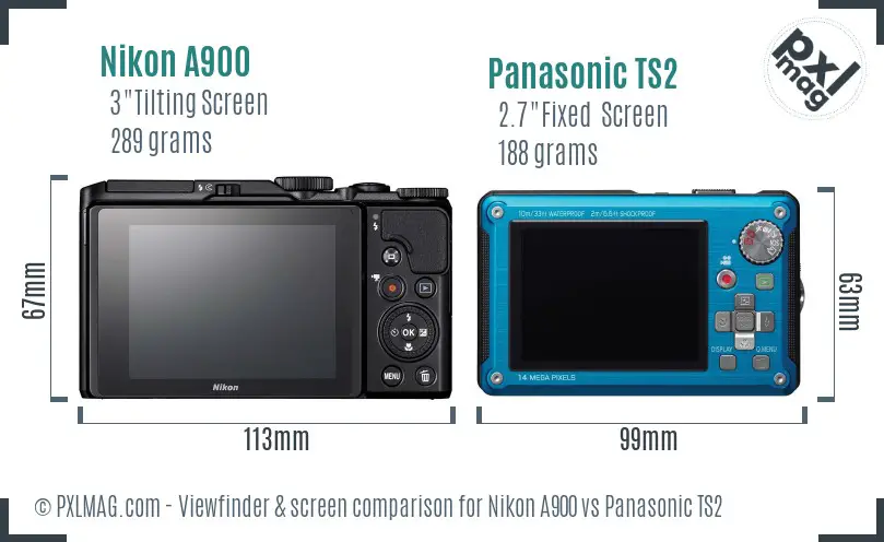Nikon A900 vs Panasonic TS2 Screen and Viewfinder comparison Nikon A900 vs Panasonic TS2 Screen and Viewfinder comparison