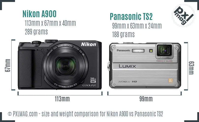 Nikon A900 vs Panasonic TS2 size comparison Nikon A900 vs Panasonic TS2 size comparison
