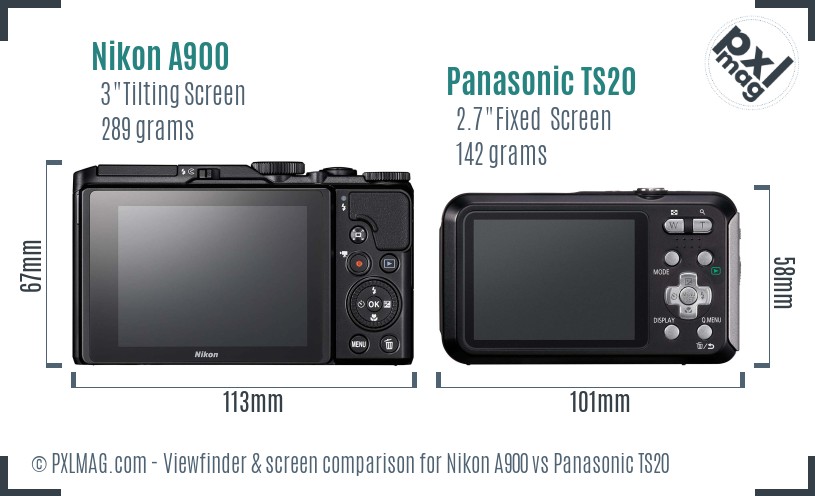 Nikon A900 vs Panasonic TS20 Screen and Viewfinder comparison