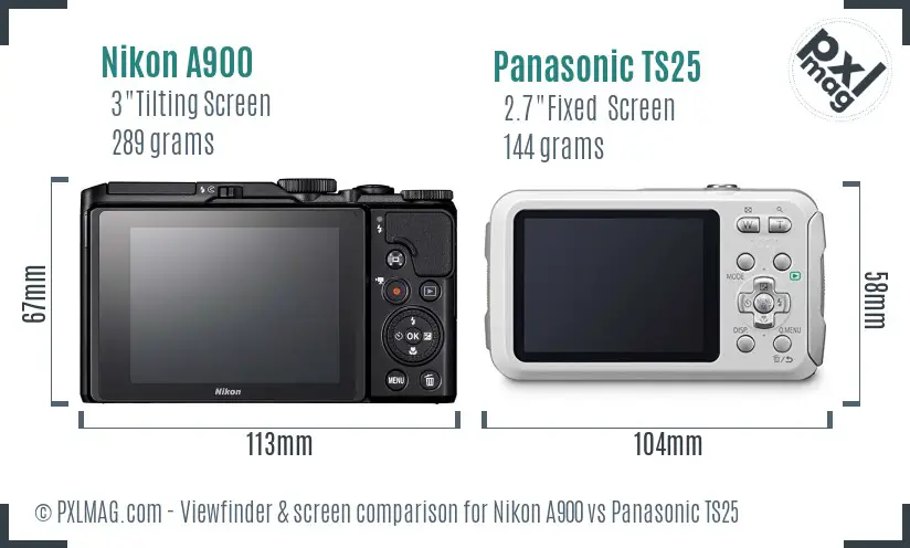 Nikon A900 vs Panasonic TS25 Screen and Viewfinder comparison