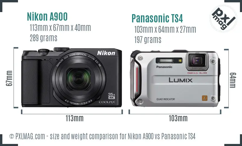 Nikon A900 vs Panasonic TS4 size comparison