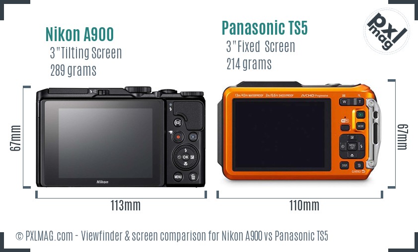 Nikon A900 vs Panasonic TS5 Screen and Viewfinder comparison