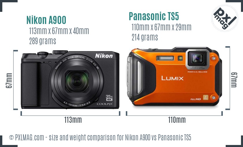 Nikon A900 vs Panasonic TS5 size comparison Nikon A900 vs Panasonic TS5 size comparison