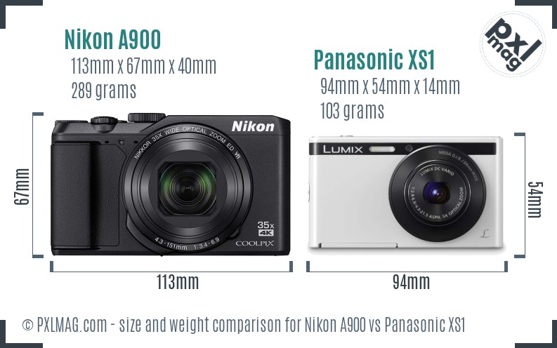 Nikon A900 vs Panasonic XS1 size comparison