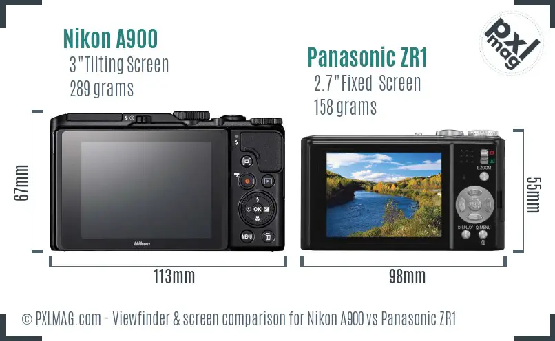 Nikon A900 vs Panasonic ZR1 Screen and Viewfinder comparison
