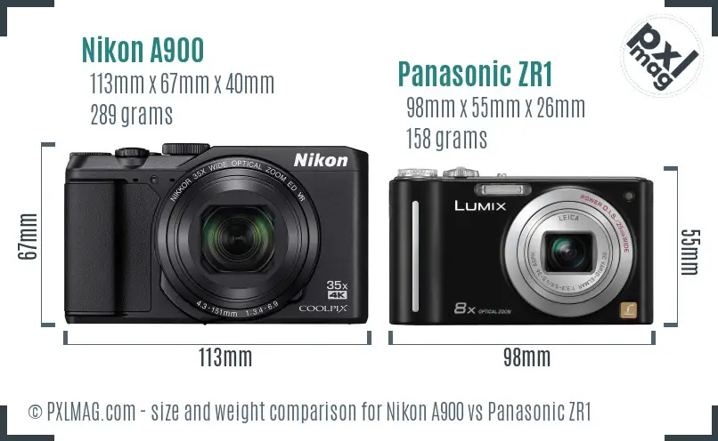 Nikon A900 vs Panasonic ZR1 size comparison