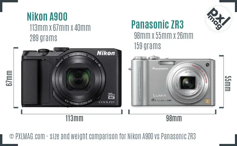Nikon A900 vs Panasonic ZR3 size comparison Nikon A900 vs Panasonic ZR3 size comparison