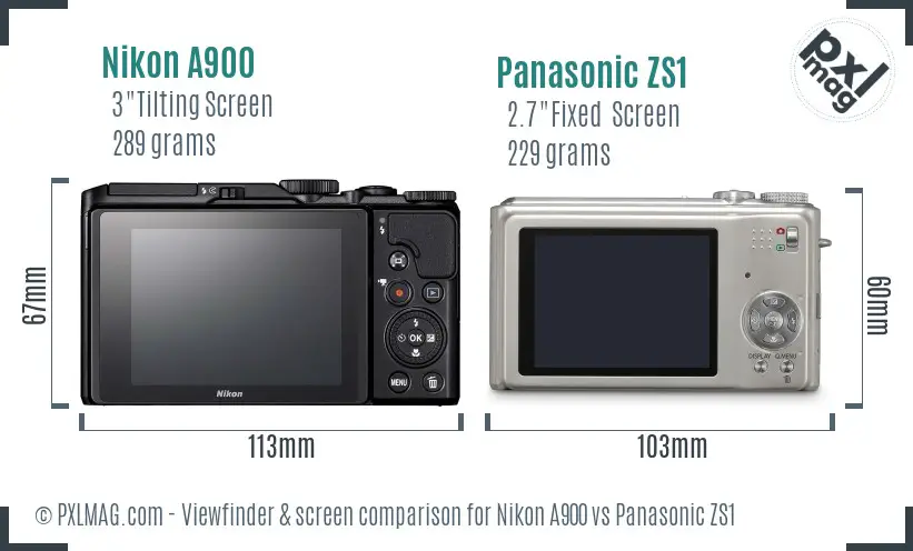 Nikon A900 vs Panasonic ZS1 Screen and Viewfinder comparison