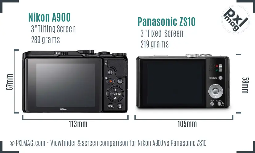 Nikon A900 vs Panasonic ZS10 Screen and Viewfinder comparison