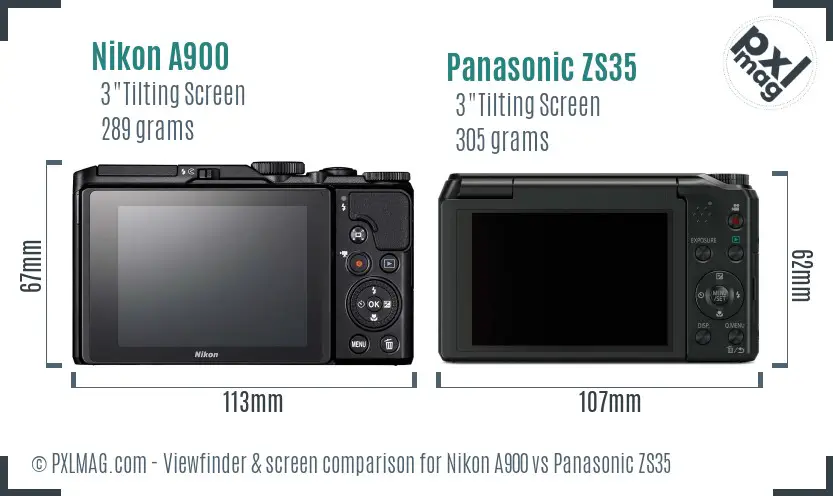 Nikon A900 vs Panasonic ZS35 Screen and Viewfinder comparison