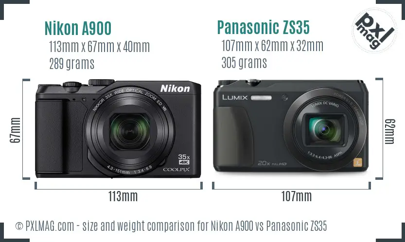 Nikon A900 vs Panasonic ZS35 size comparison
