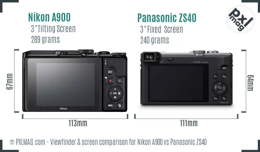 Nikon A900 vs Panasonic ZS40 Screen and Viewfinder comparison