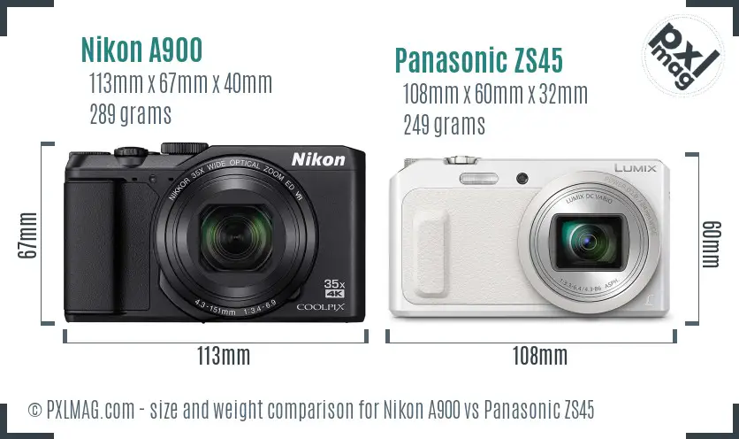 Nikon A900 vs Panasonic ZS45 size comparison