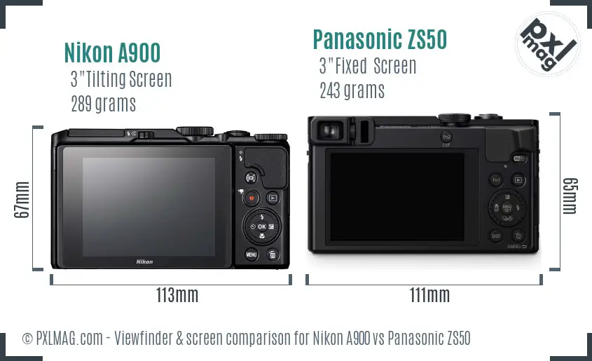 Nikon A900 vs Panasonic ZS50 Screen and Viewfinder comparison