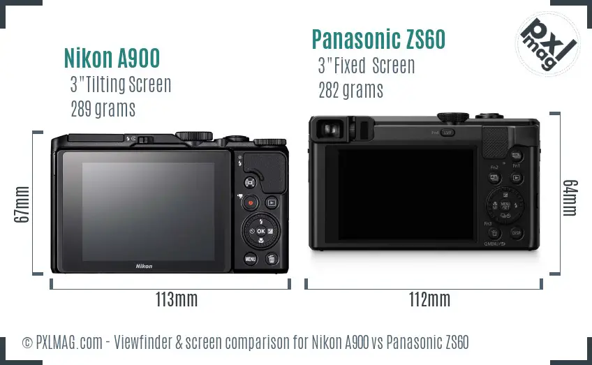 Nikon A900 vs Panasonic ZS60 Screen and Viewfinder comparison