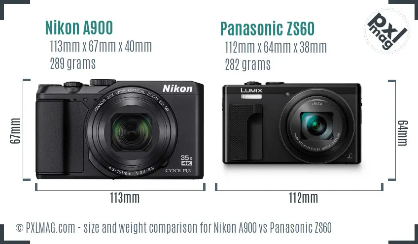 Nikon A900 vs Panasonic ZS60 size comparison