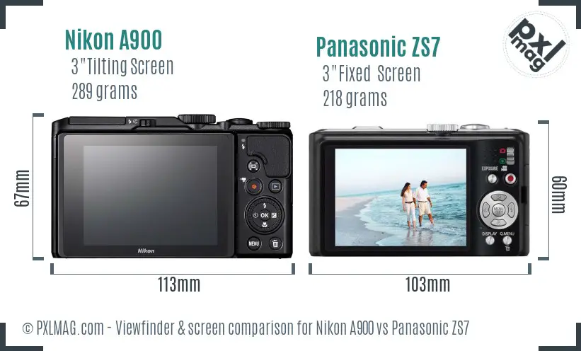 Nikon A900 vs Panasonic ZS7 Screen and Viewfinder comparison