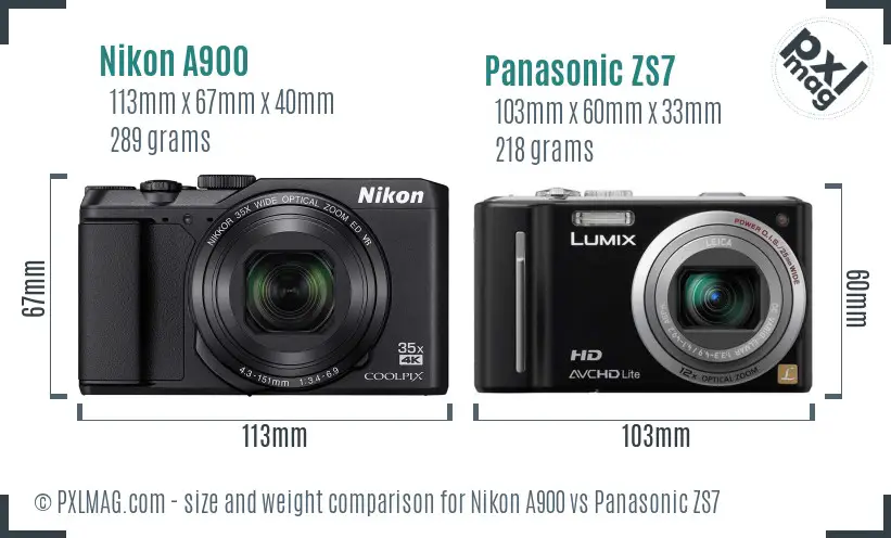 Nikon A900 vs Panasonic ZS7 size comparison