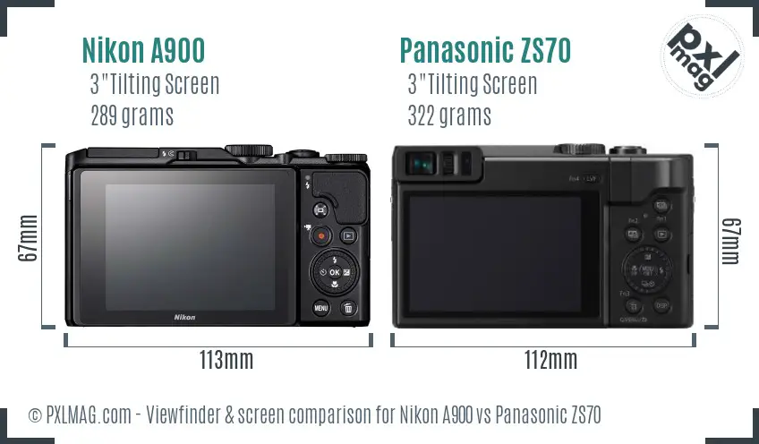 Nikon A900 vs Panasonic ZS70 Screen and Viewfinder comparison