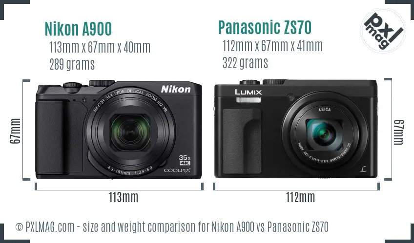 Nikon A900 vs Panasonic ZS70 size comparison