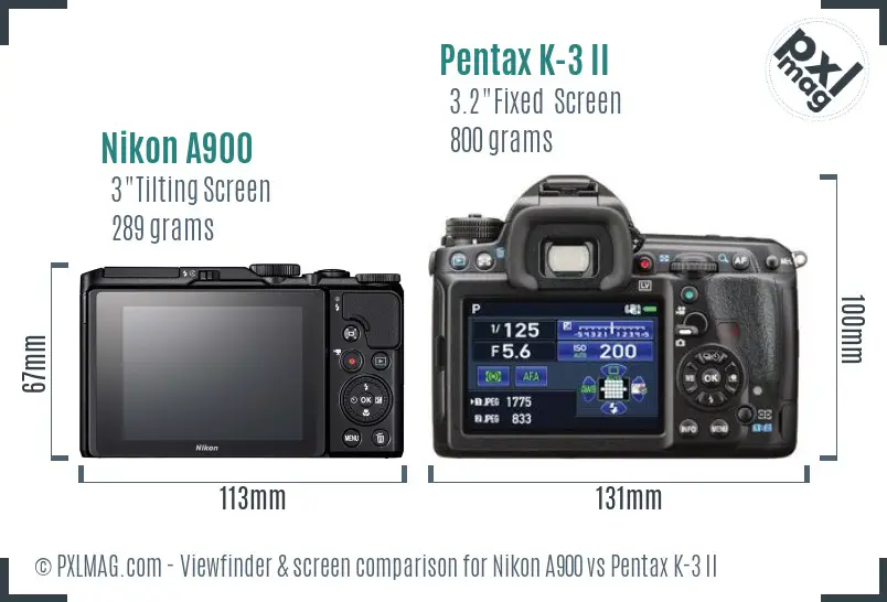 Nikon A900 vs Pentax K-3 II Screen and Viewfinder comparison