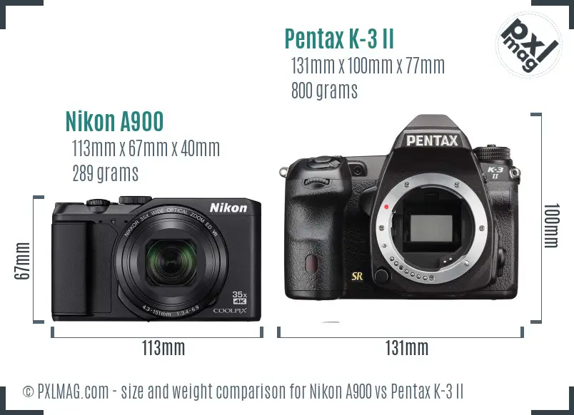 Nikon A900 vs Pentax K-3 II size comparison