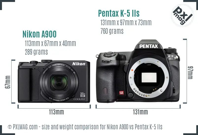 Nikon A900 vs Pentax K-5 IIs size comparison