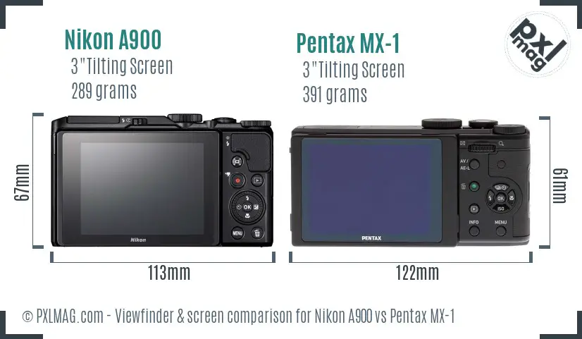 Nikon A900 vs Pentax MX-1 Screen and Viewfinder comparison Nikon A900 vs Pentax MX-1 Screen and Viewfinder comparison