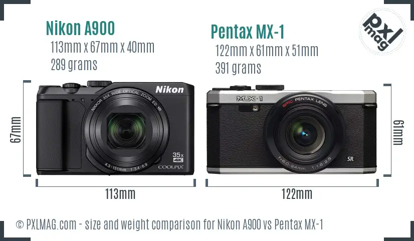 Nikon A900 vs Pentax MX-1 size comparison Nikon A900 vs Pentax MX-1 size comparison