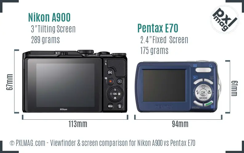 Nikon A900 vs Pentax E70 Screen and Viewfinder comparison