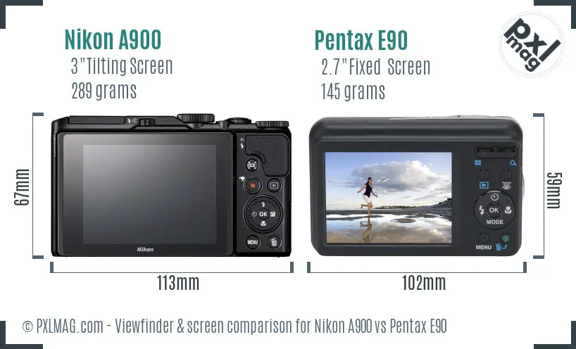 Nikon A900 vs Pentax E90 Screen and Viewfinder comparison