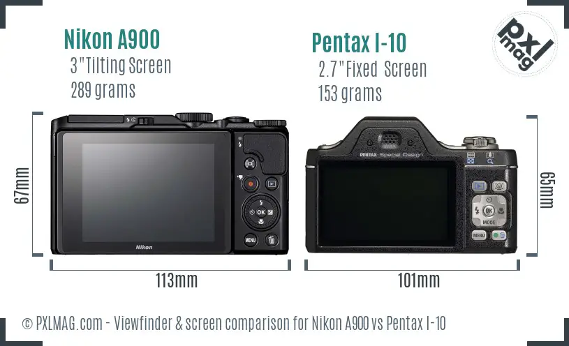 Nikon A900 vs Pentax I-10 Screen and Viewfinder comparison