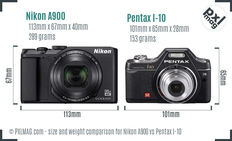 Nikon A900 vs Pentax I-10 size comparison