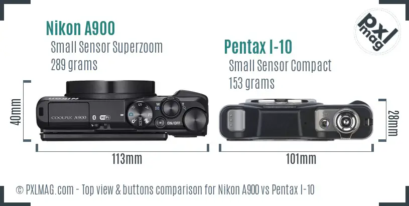 Nikon A900 vs Pentax I-10 top view buttons comparison