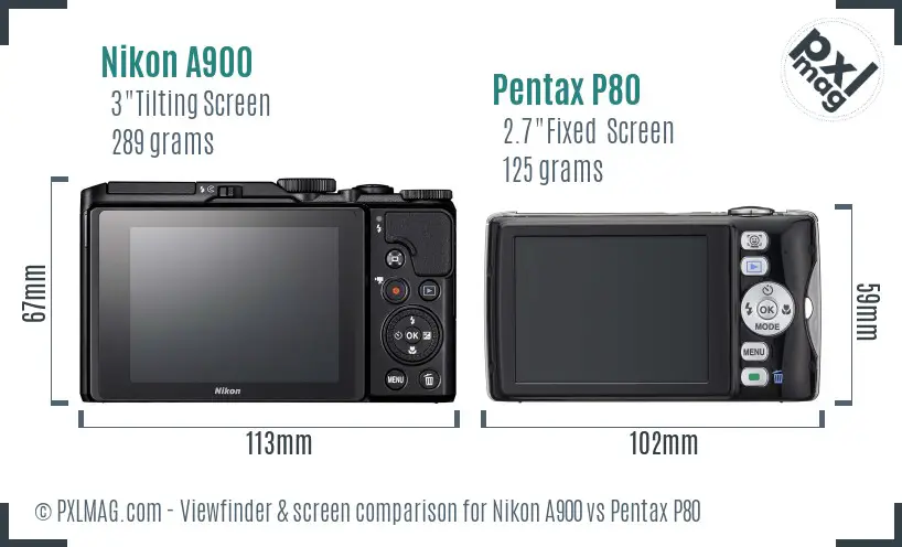 Nikon A900 vs Pentax P80 Screen and Viewfinder comparison