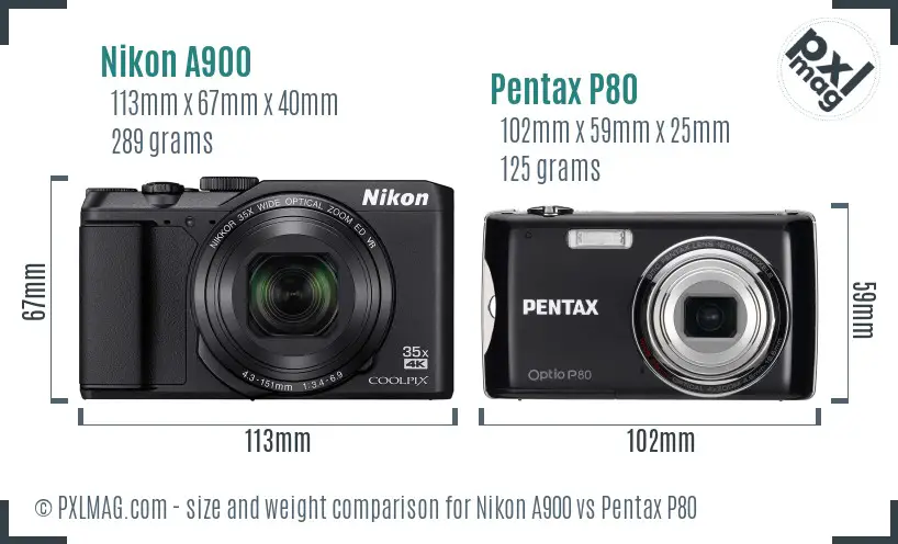 Nikon A900 vs Pentax P80 size comparison Nikon A900 vs Pentax P80 size comparison