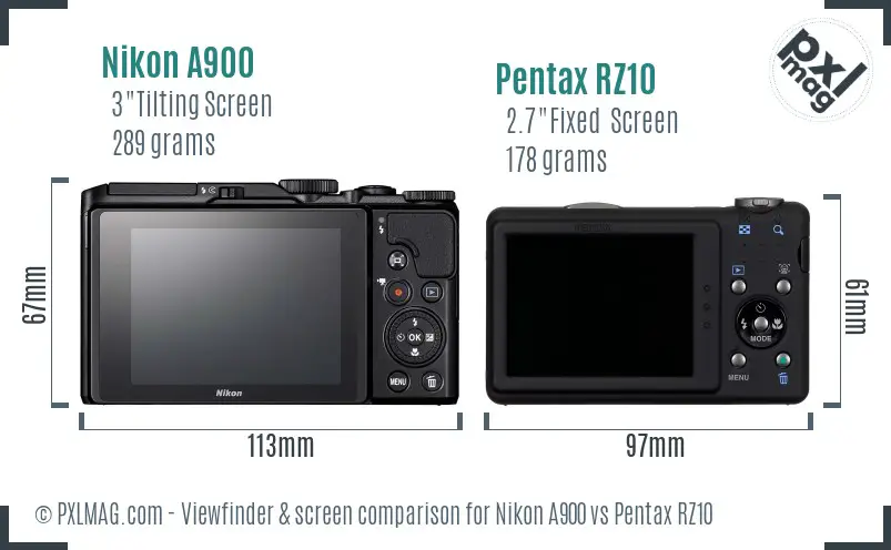 Nikon A900 vs Pentax RZ10 Screen and Viewfinder comparison Nikon A900 vs Pentax RZ10 Screen and Viewfinder comparison