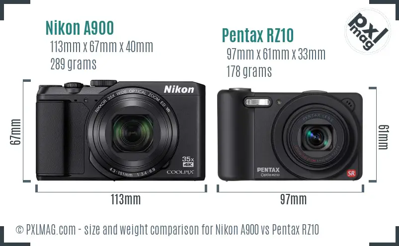 Nikon A900 vs Pentax RZ10 size comparison Nikon A900 vs Pentax RZ10 size comparison