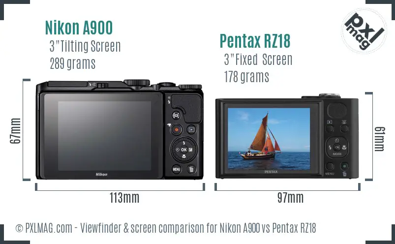 Nikon A900 vs Pentax RZ18 Screen and Viewfinder comparison